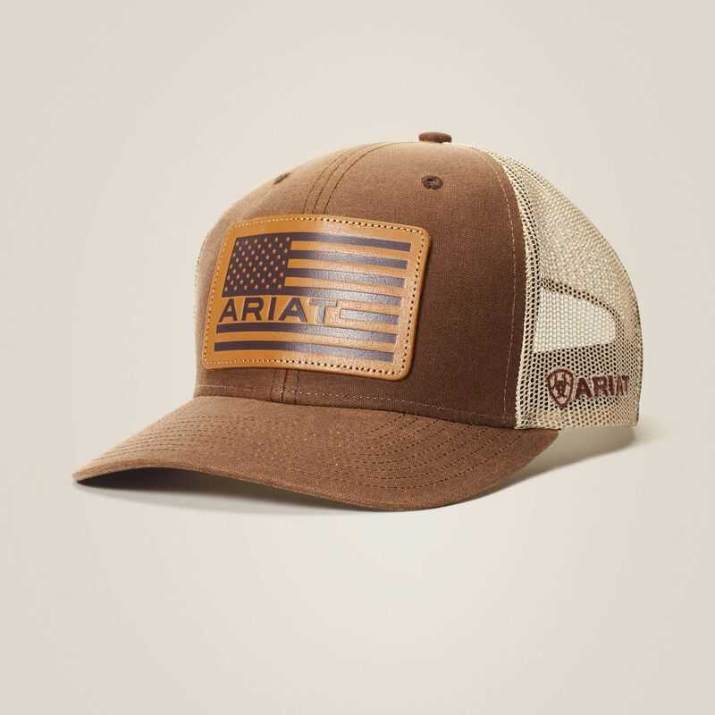 Ariat Flag Patch Mesh Snap Back Cap Brown | 142MCKHDR