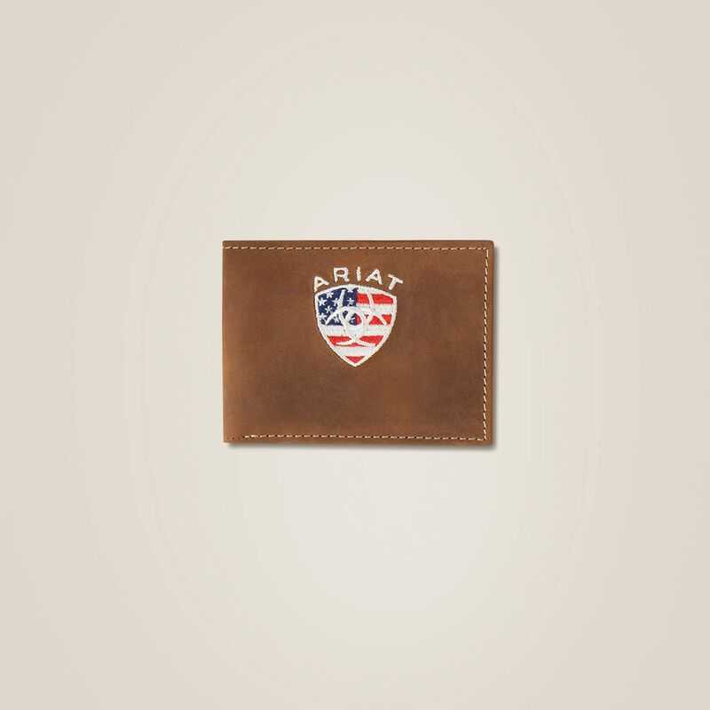 Ariat Flag Shield Bifold Wallet Brown | 125CZDLFT