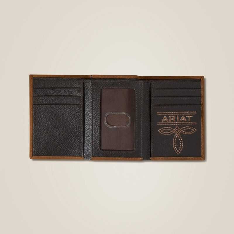 Ariat Flag Shield Trifold Wallet Brown | 036MPHZWY