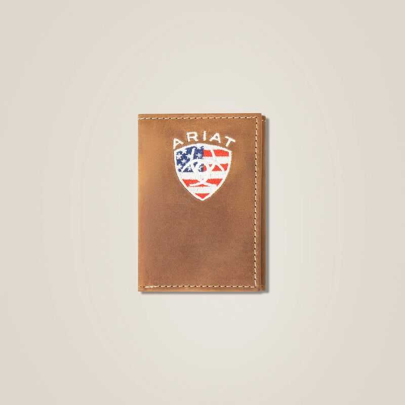 Ariat Flag Shield Trifold Wallet Brown | 036MPHZWY