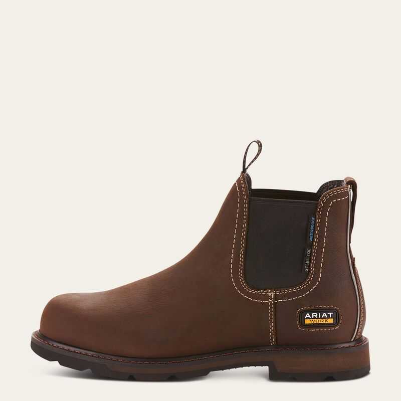 Ariat Groundbreaker Chelsea Waterproof Steel Toe Work Boot Dark Brown | 168UEJXWD