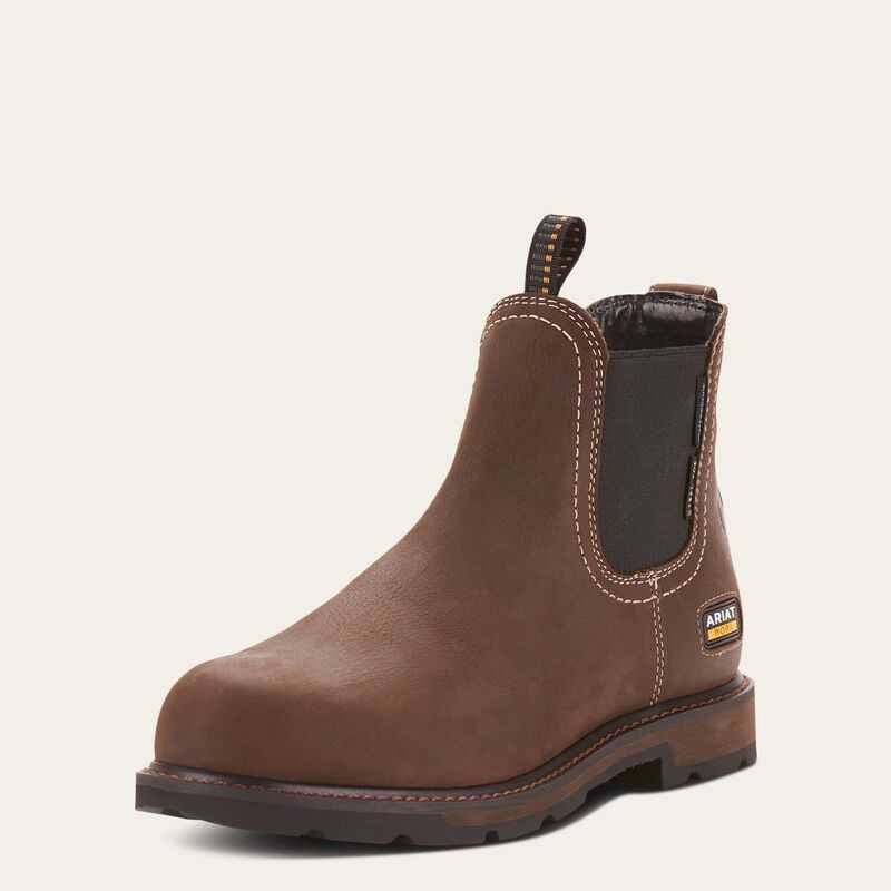 Ariat Groundbreaker Chelsea Waterproof Steel Toe Work Boot Dark Brown | 168UEJXWD