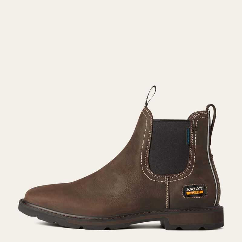 Ariat Groundbreaker Chelsea Wide Square Toe Waterproof Work Boot Dark Brown | 032DOSMRY