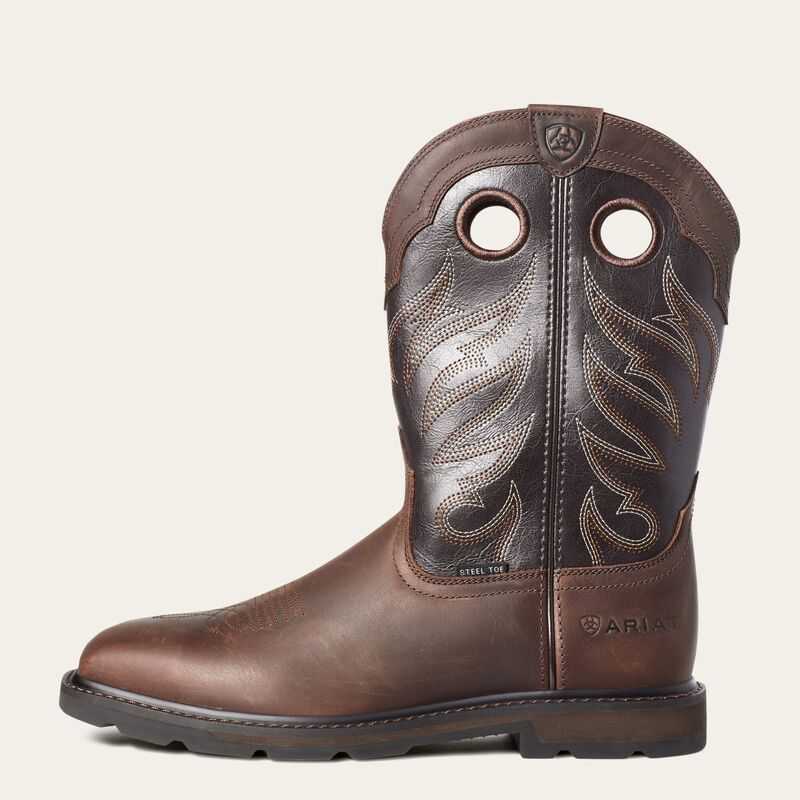 Ariat Groundwork Wide Square Toe Steel Toe Work Boot Brown | 107KENWQD