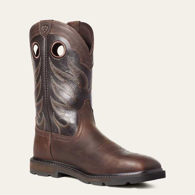 Ariat Groundwork Wide Square Toe Steel Toe Work Boot Brown | 107KENWQD