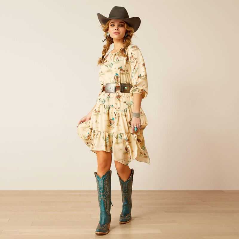 Ariat Handkerchief Dress Retro Ranch Print | 590BTQHCN