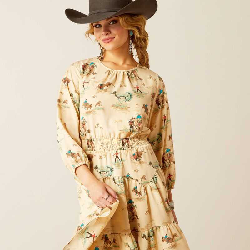 Ariat Handkerchief Dress Retro Ranch Print | 590BTQHCN