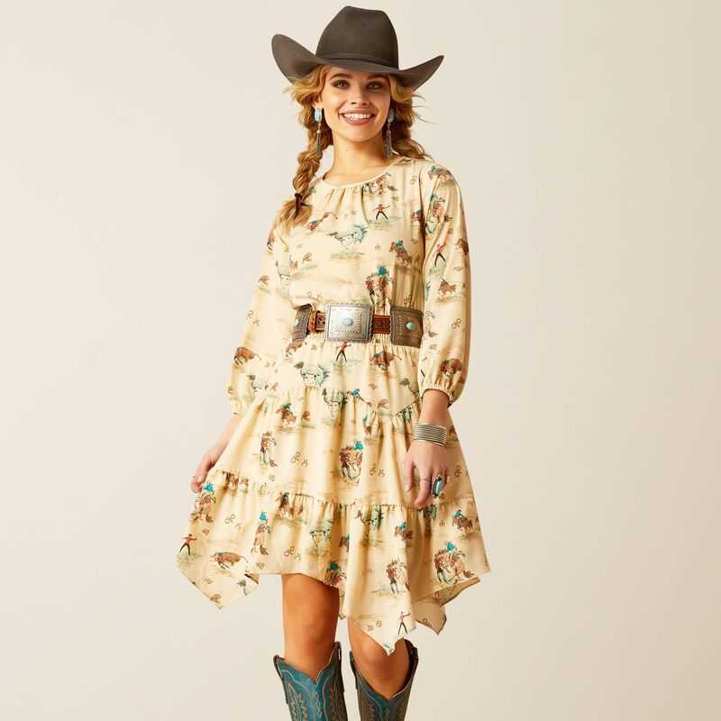 Ariat Handkerchief Dress Retro Ranch Print | 590BTQHCN