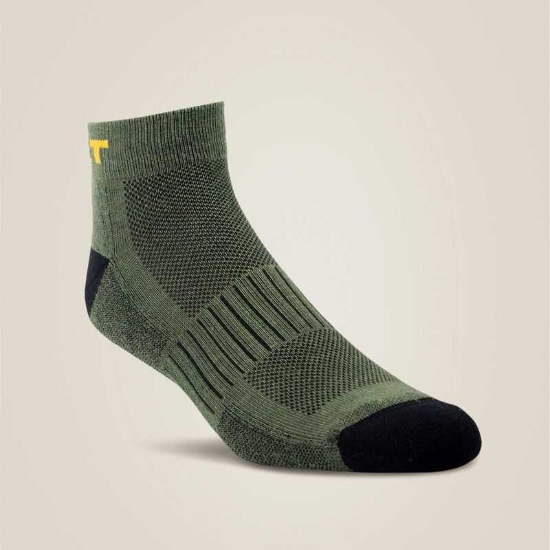 Ariat High Performance Quarter Crew Tek Work Sock 3 Pair Pack Olive | 302BXUQRP