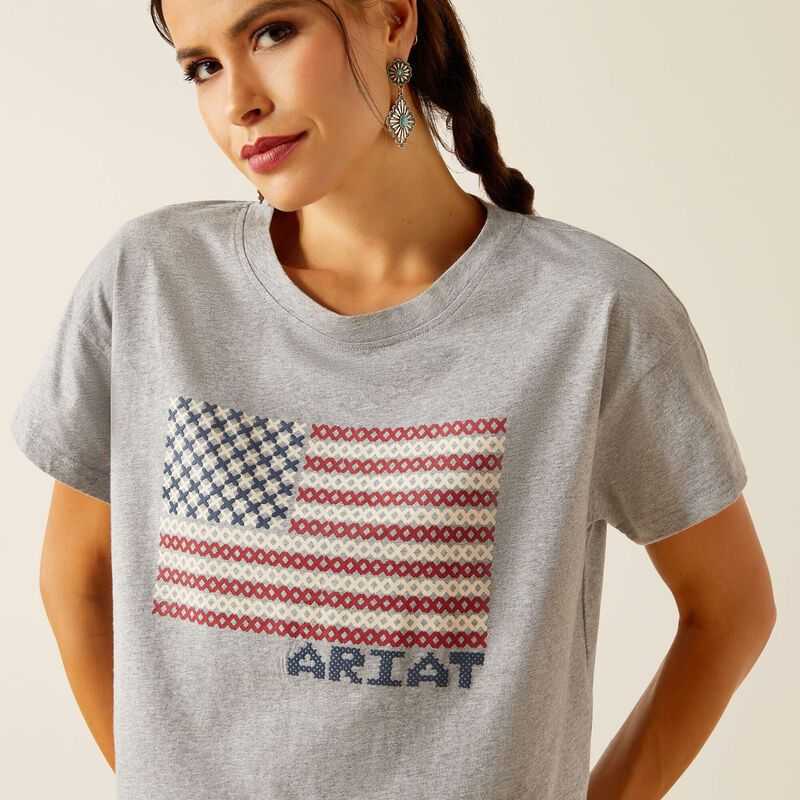 Ariat Homespun Flag T-Shirt Grey | 927RHKXNP