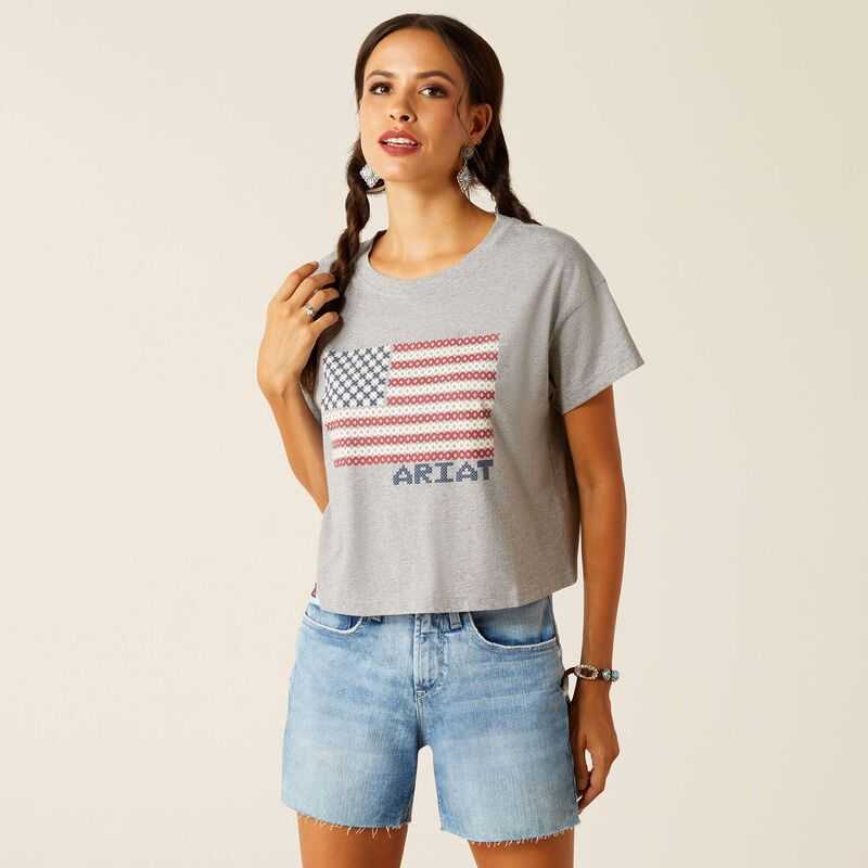 Ariat Homespun Flag T-Shirt Grey | 927RHKXNP