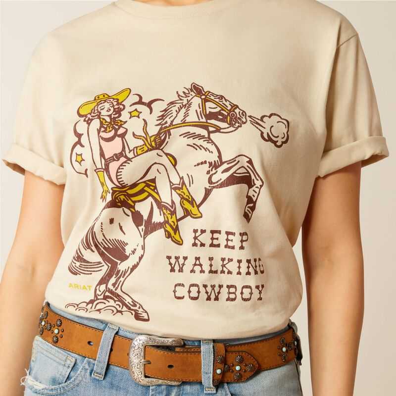 Ariat Keep Walkin' Cowboy T-Shirt Beige | 738QFNTLD