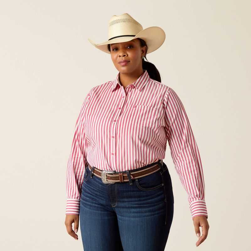 Ariat Kirby Stretch Shirt Pink Peacock Stripes | 537MOZQHV