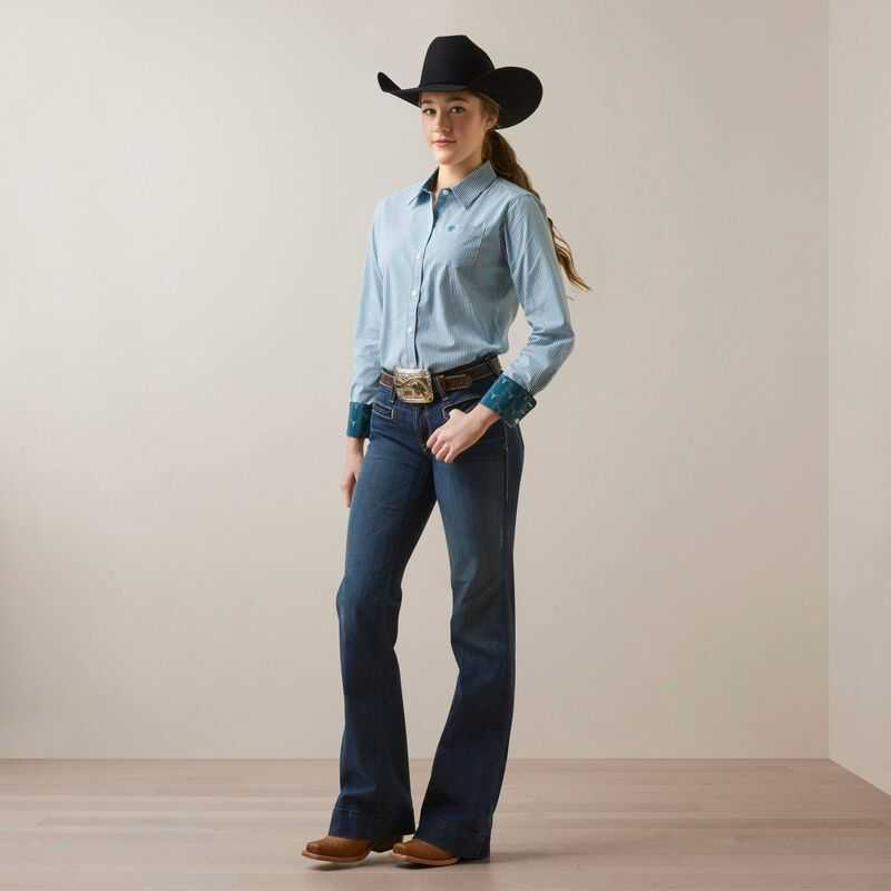 Ariat Kirby Stretch Shirt Turquoise Stripes | 965OZSUWE