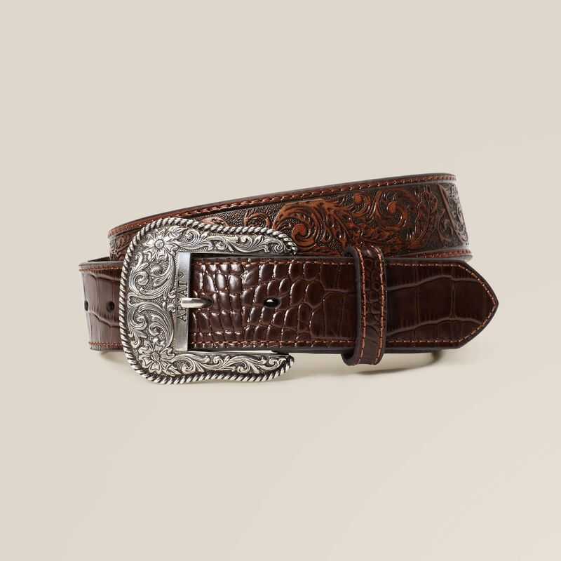 Ariat Leaf Emboss Crock End Belt Brown | 124BNTCLI