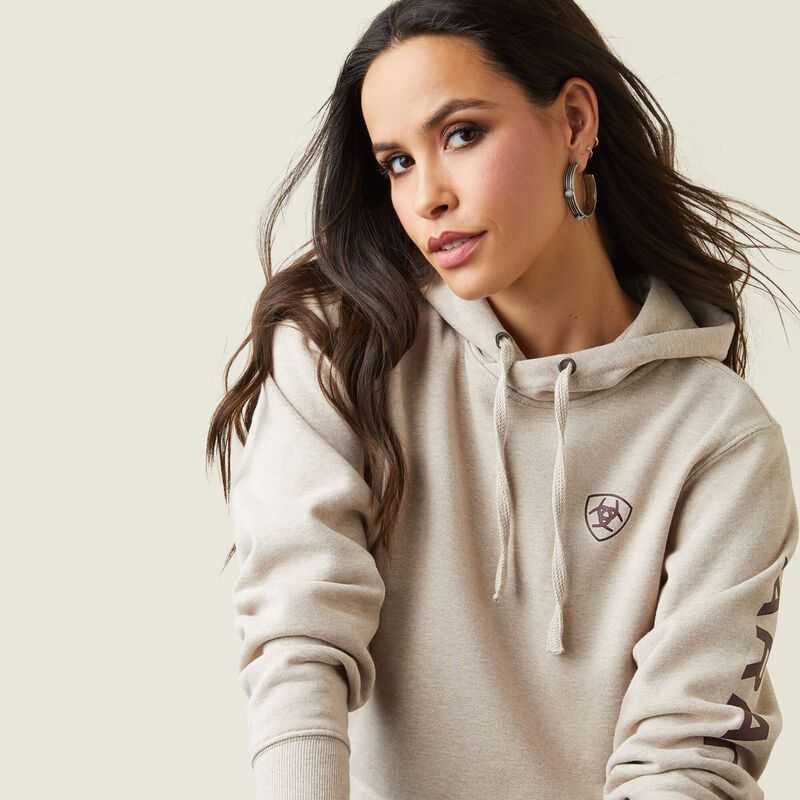 Ariat Logo Hoodie Beige | 605MISWFU