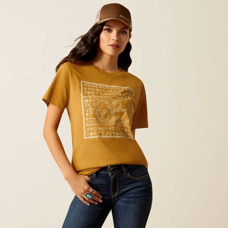 Ariat Longhorn Brand T-Shirt Gold | 473JEDXHT