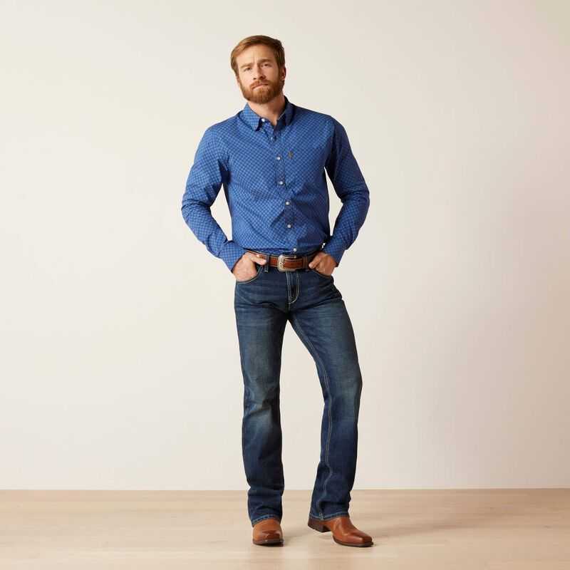 Ariat Maxwell Stretch Modern Fit Shirt Blue | 014WDINXK