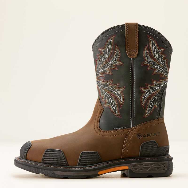 Ariat OverDrive Wide Square Toe Composite Toe Work Boot Brown / Grey | 482IMUYTC