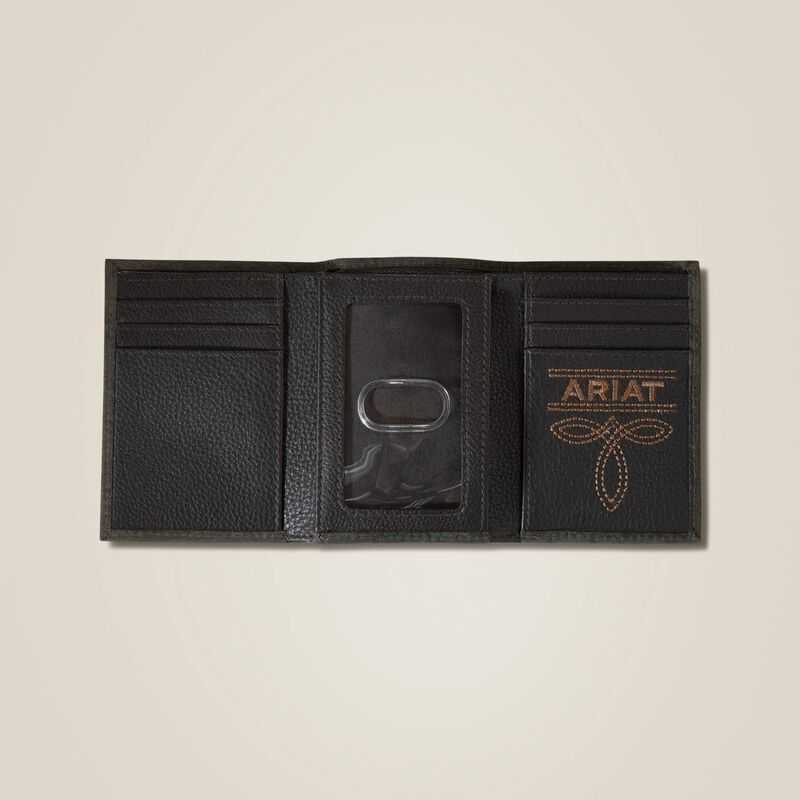 Ariat Pebble Leather Trifold Wallet Black | 509RFIVDK