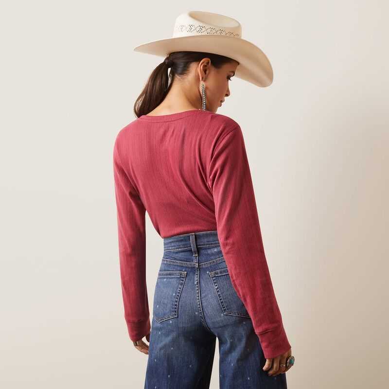 Ariat Pointelle Henley Top Red | 958XLPJFS