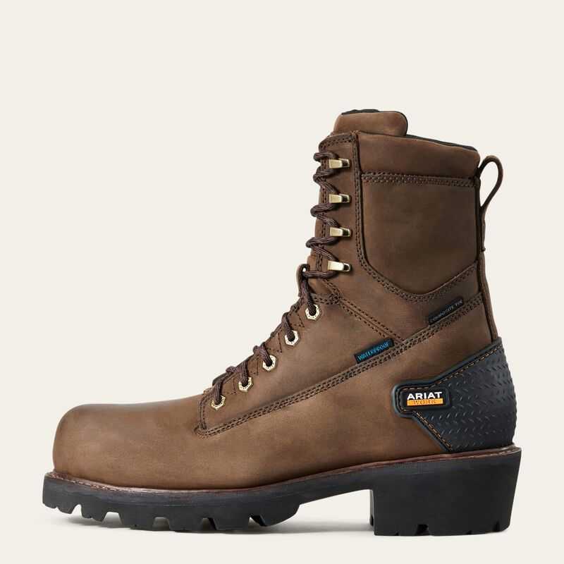 Ariat Powerline 8' Waterproof Composite Toe Work Boot Brown | 723ZLRGOA