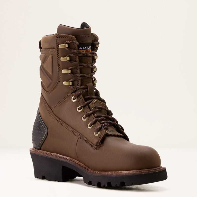 Ariat Powerline 8' Waterproof Work Boot Brown | 365KVOJXG