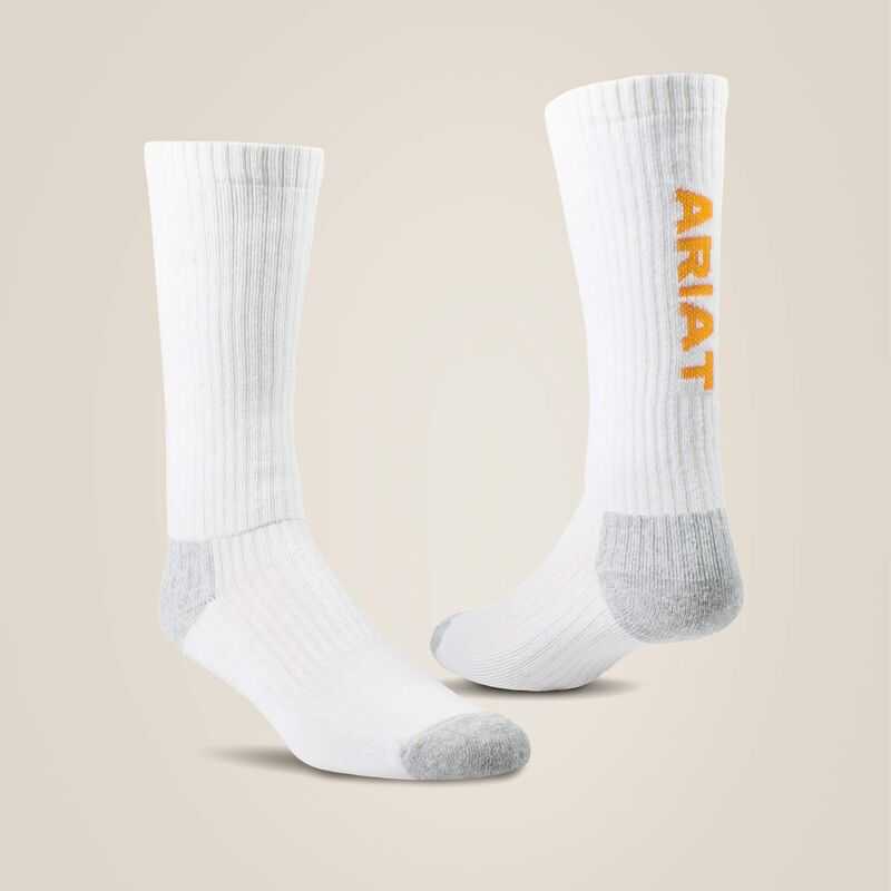 Ariat Premium Ringspun Cotton Mid Calf Work Sock 3 Pair Pack White | 130SFKQVW