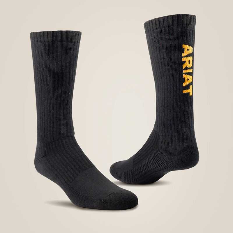 Ariat Premium Ringspun Cotton Mid Calf Work Sock 3 Pair Pack Black | 304HCXIYZ