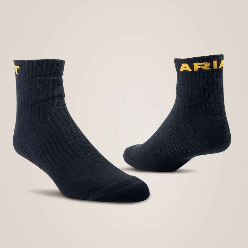 Ariat Premium Ringspun Cotton Quarter Crew Work Sock 3 Pair Pack Black | 708MZFLBU