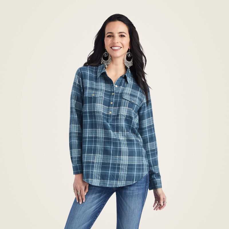 Ariat REAL Billie Jean Popover Shirt Lurex Plaid | 026WQTROM