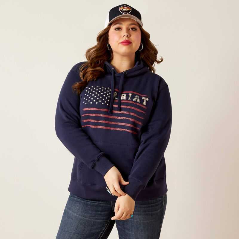 Ariat REAL Flying Flag Hoodie Navy | 190TPWHDY