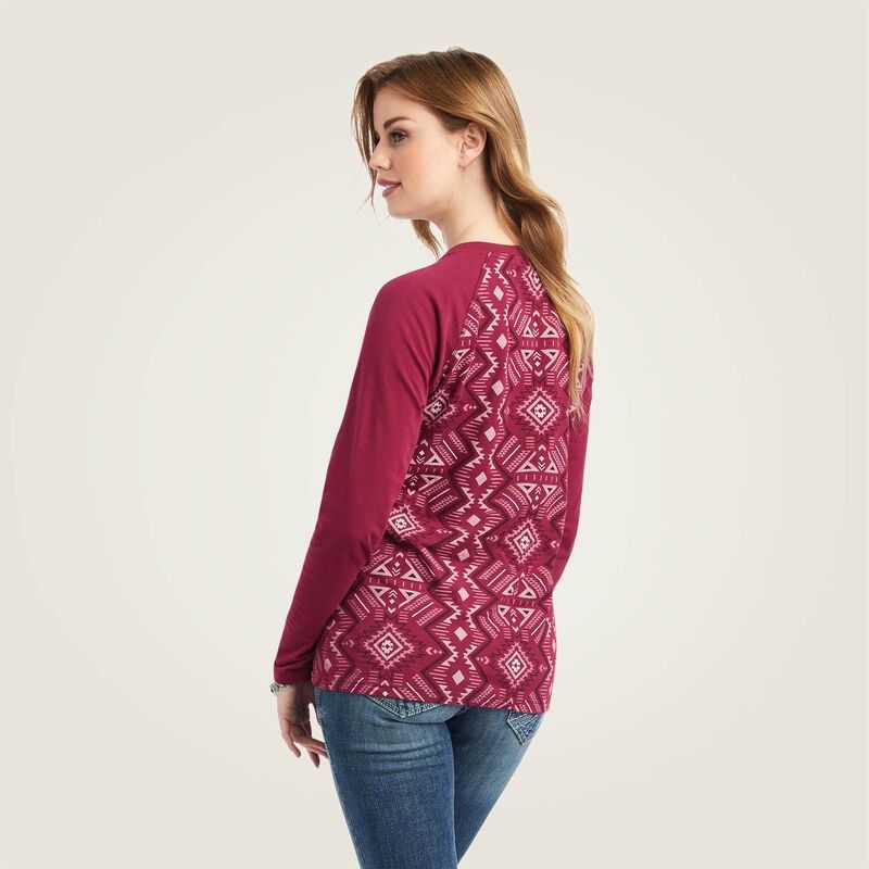 Ariat REAL Printed Henley Shirt Multicolor / Red | 496WVUHCS