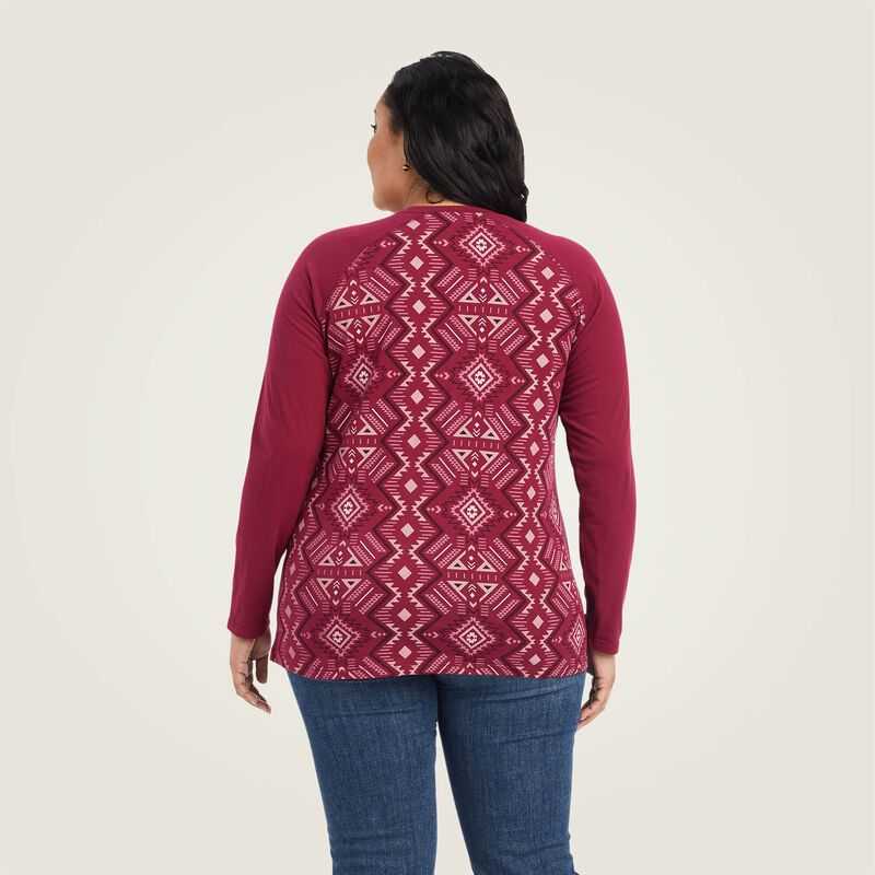 Ariat REAL Printed Henley Shirt Multicolor / Red | 496WVUHCS