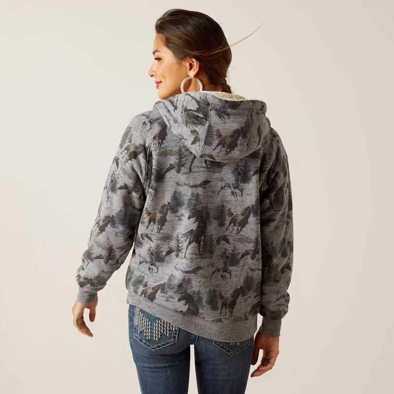 Ariat REAL Sherpa Full Zip Hoodie Misty Horse Print | 805LSFNDB