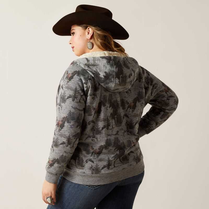 Ariat REAL Sherpa Full Zip Hoodie Misty Horse Print | 805LSFNDB