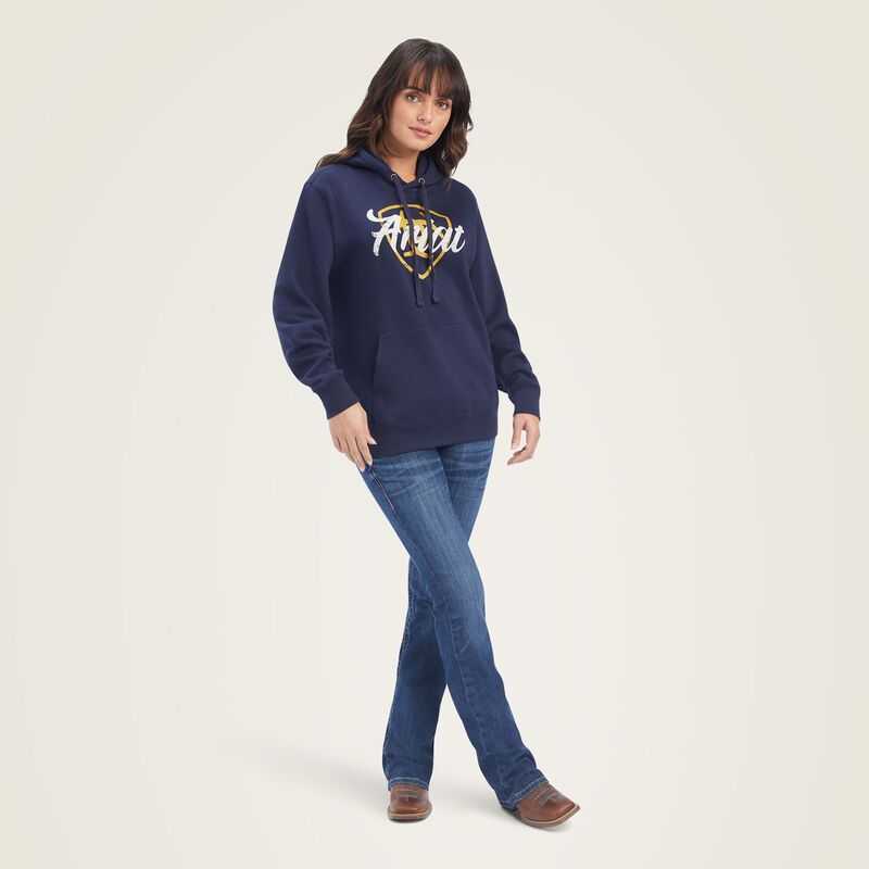 Ariat REAL Shield Logo Hoodie Navy | 830AHNSCG