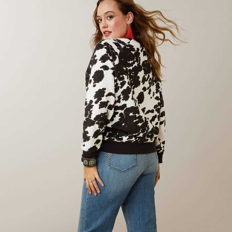 Ariat Real Hide Crew Sweatshirt Holstein Cow Print | 809AWEKFI