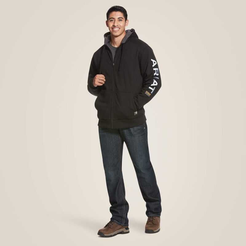 Ariat Rebar All-Weather Full Zip Hoodie Black | 589IMVTPJ