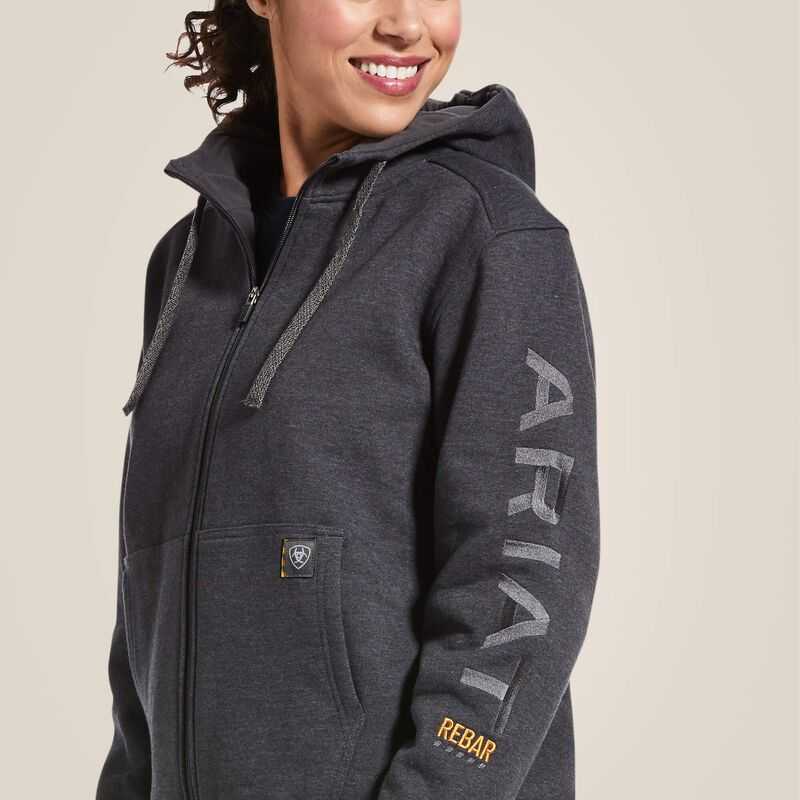 Ariat Rebar All-Weather Full Zip Hoodie Grey | 038SXDAZJ