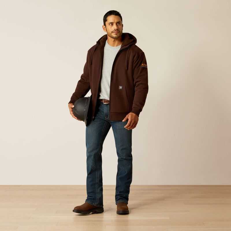 Ariat Rebar All-Weather Sherpa-Lined Full Zip Hoodie Coffee | 078NOLGJT