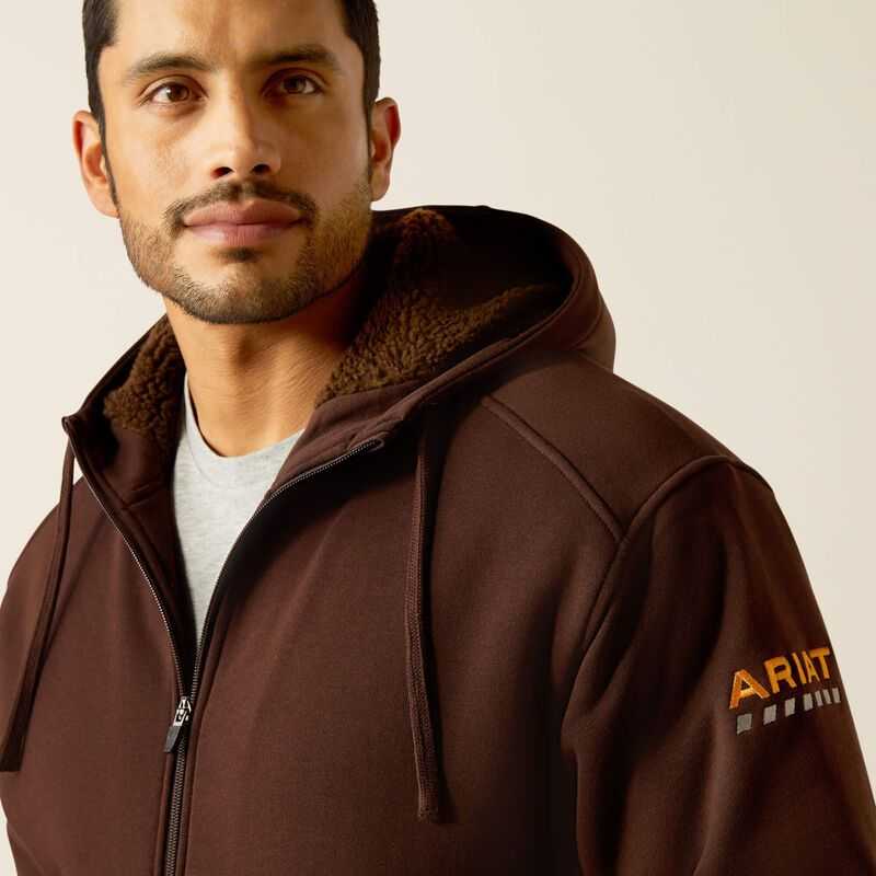 Ariat Rebar All-Weather Sherpa-Lined Full Zip Hoodie Coffee | 078NOLGJT