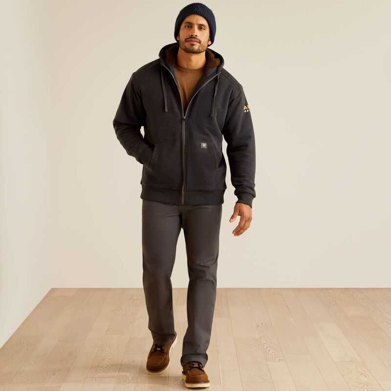 Ariat Rebar All-Weather Sherpa-Lined Full Zip Hoodie Grey | 179IKRQNT