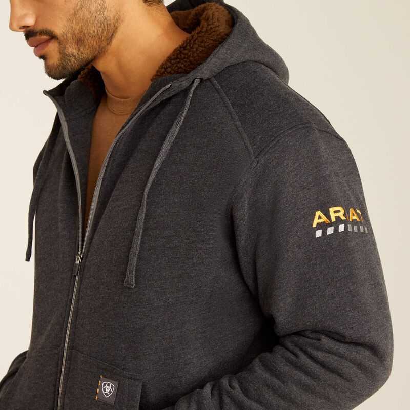 Ariat Rebar All-Weather Sherpa-Lined Full Zip Hoodie Grey | 179IKRQNT