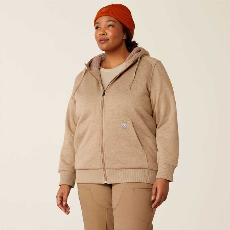 Ariat Rebar All-Weather Sherpa Full Zip Hoodie Beige | 493LMIRZX