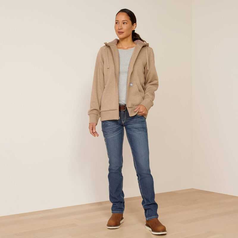 Ariat Rebar All-Weather Sherpa Full Zip Hoodie Beige | 493LMIRZX