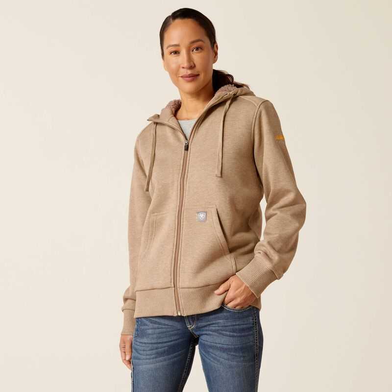 Ariat Rebar All-Weather Sherpa Full Zip Hoodie Beige | 493LMIRZX