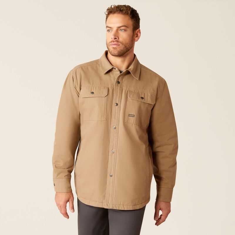 Ariat Rebar Canvas Shirt Jacket Khaki | 417YFHGEZ