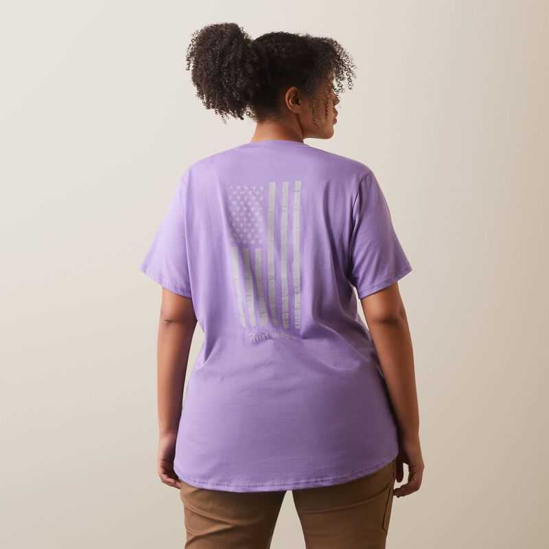 Ariat Rebar Cotton Strong American Flag Graphc T-Shirt Purple | 572IZEADP