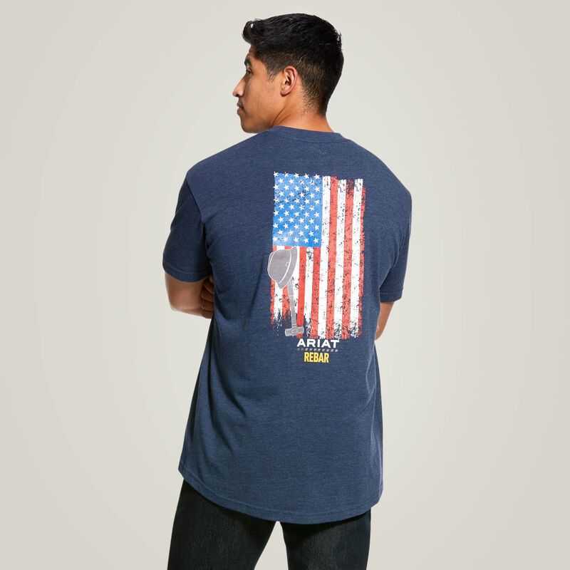 Ariat Rebar Cotton Strong American Grit Graphic T-Shirt Navy | 954LNFWXB